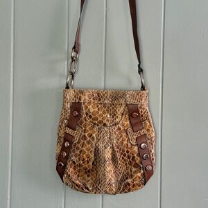 B. Makowsky snakeskin leather crossbody‎ bag brown studded mob wife glam purse
